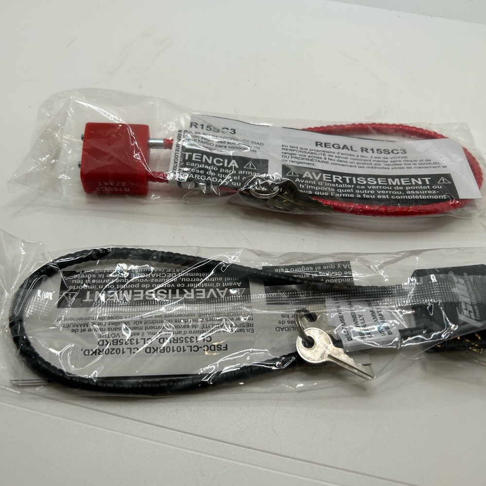 2 Lot 15" Firearm Safety Cable Lock  Red Regal Black FSDC Firearm Safety Devices